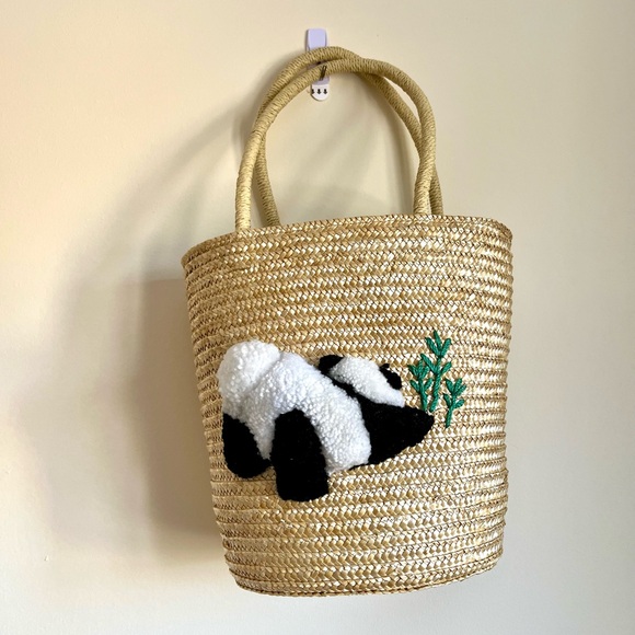 Handmade Handbags - Woven Tote Bag with Panda Design